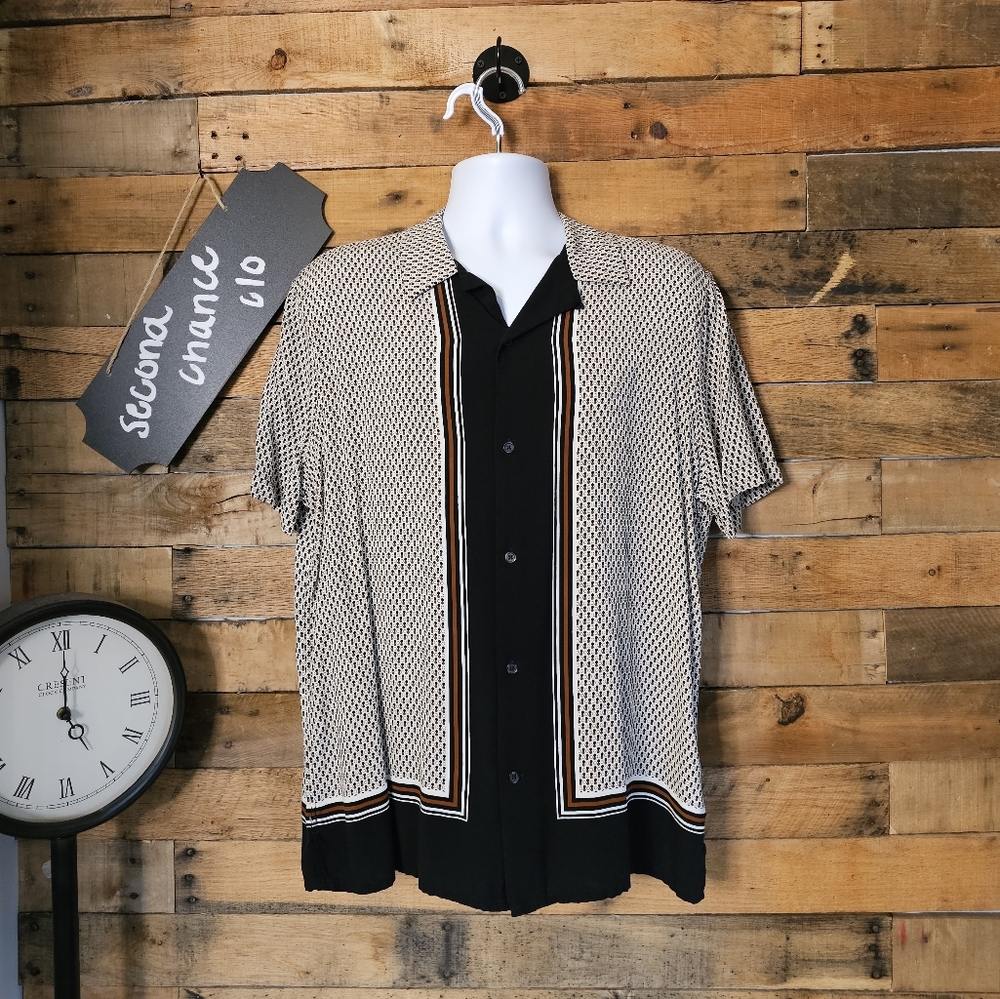 Express men's retro bowling style button up shirt size large